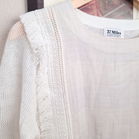 New 27 Miles Ivory White Linen Crochet Fringe Mesh Blouse - Picture 6 of 6